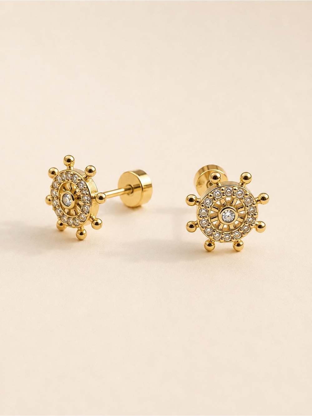 Gold Plated Crystal Wheel Stud Earrings - Women Jewelry Hypoallergenic